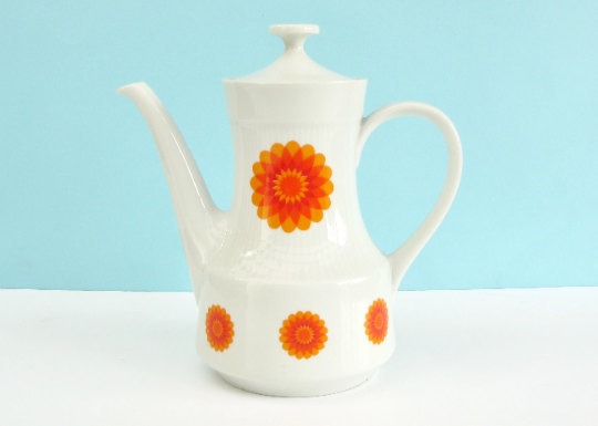 Vintage Mitterteich Coffee Pot 1970s Orange Flower Power