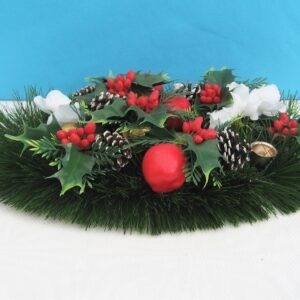 Vintage Christmas Decoration Table Centrepiece Candle Holder Plastic Holly Berries Apples etc 70s 80s
