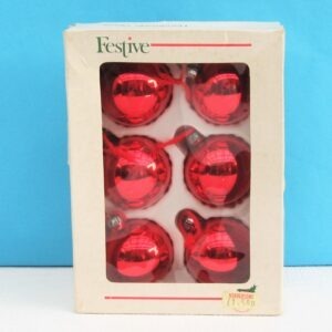 Vintage Christmas Decorations Boxed Festive Red Glass Baubles x6 Boxed 80s 90s