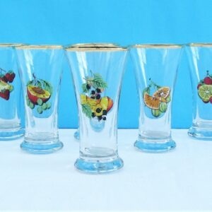 Vintage Kitsch Drinks Glasses Tumblers x6 with Colourful Fruit Design 60s 70s
