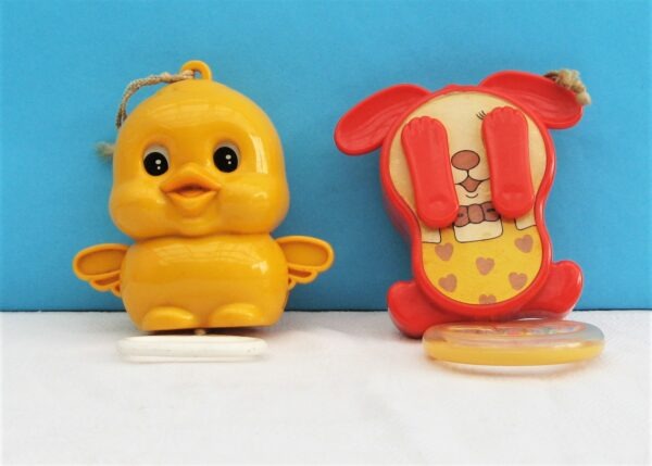 Vintage Sankyo Baby Cot Pram Pull String Musical Toys 1970s - Chick or Dog