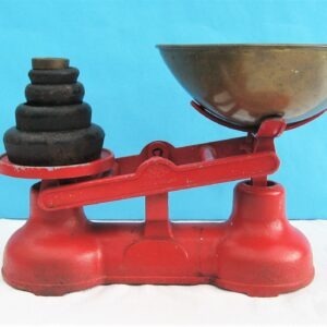 Vintage Salter Balance Scales Red Cast Iron with Imperial Weights 40s 50s