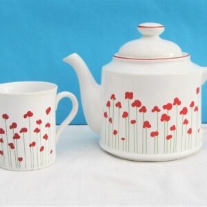 Vintage Wade England Royal Victoria Pottery Red Poppy Design Teapot or Mug 1980s