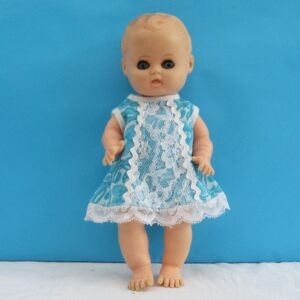Vintage Pedigree Rosebud White Baby Doll Closing Eyes Blue Dress Moulded Hair 1960s