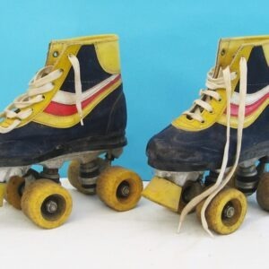 Vintage Kids Roller Boots Skates Approx Childrens Size 13 Blue Yellow Red 1980s