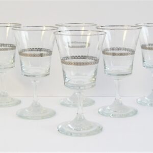 Vintage Wine Glasses Stemmed x6 Silver White Banding Xmas Drinks 70s 80s