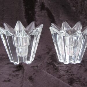 Vintage Clear Glass Star Burst Candle Holders x2 Christmas Theme 70s 80s