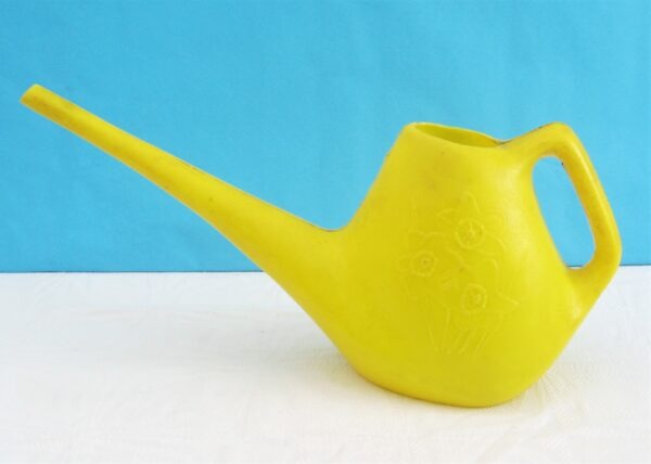 Vintage Houseplant Indoor Watering Can Yellow Plastic Daffodil Design 1970s