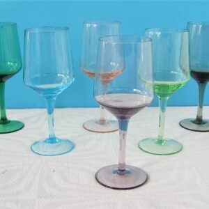 Vintage Wine Glasses Stemmed x6 Multi Harlequin Colours 60s 70s