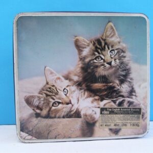 Vintage Elkes Large Biscuit Tin Tabby Cats Kittens Photo Lid 70s 80s