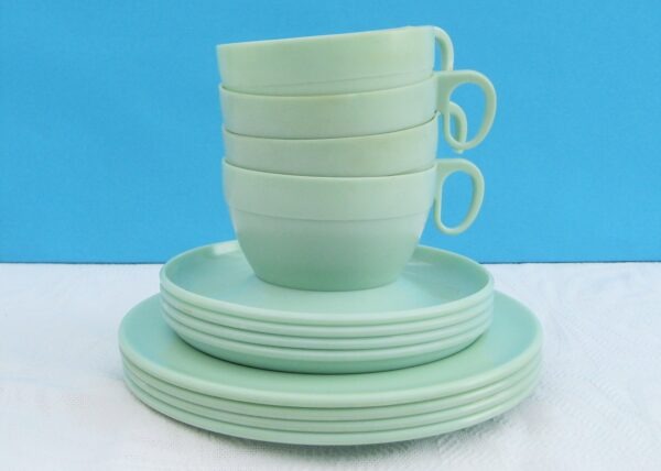 Vintage Bex Light Green Bakelite Picnicware 40s 50s - Choose Cups & Saucers or Plates
