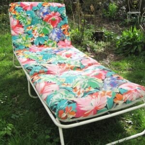 Vintage Sun Lounger Folding Camp Bed Padded Bright Floral 80s - COLLECTION ONLY