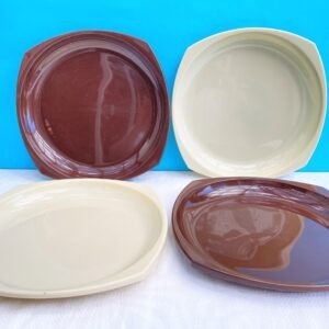 Vintage Twinco Patioware Picnic Plates Brown Cream Plastic 70s 80s
