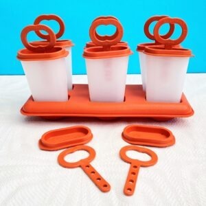 Vintage Tupperware Orange Ice Lolly Pop Moulds with Tray & 2 Spares 70s 80s