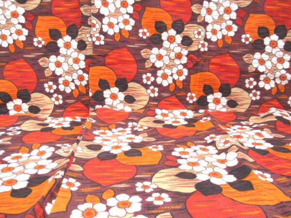 Vintage Flower Power Material Panels x4 Orange Brown 1970s