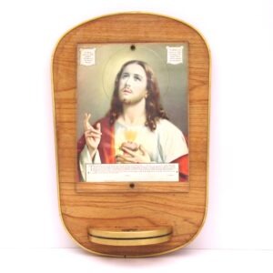 Vintage Kitsch Religious Picture Sacred Heart Jesus with Holy Water Holder 60s 70s