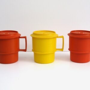 Vintage Tupperware Lidded Picnic Mugs 70s 80s - Choose Orange or Yellow