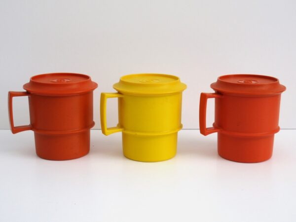 Vintage Tupperware Lidded Picnic Mugs 70s 80s - Choose Orange or Yellow