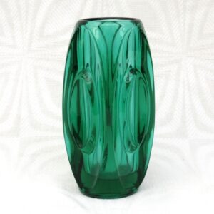 Vintage Decorative Glass Sklo Union Lens Vase Green Czech Rudolf Schrotter 1950s