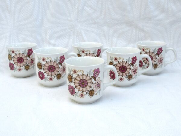 Vintage Flower Power J G Meakin Filigree Coffee Cups or Small Mugs x6 60s 70s Photo