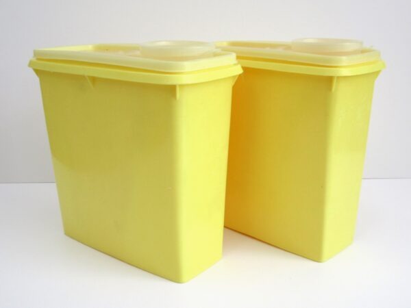 Vintage Tupperware Yellow Cereal Storage Containers x2 Rectangular 70s 80s. Price includes FREE UK Postage!