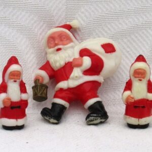 Vintage Christmas Decorations Plastic Santa Ornaments x3 Pencil Toppers Tree Ornament Photo