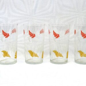 Vintage Barware Drinking Glasses x4 Orange Yellow Autumn Leaf Design 1970s