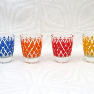 Vintage Barware Shot Glasses Diamond Design x4 Multicoloured 70s 80s