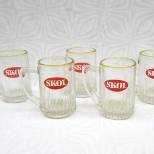 Vintage Barware Skol Lager Half Pint Tankards x6 Handled Beer Glasses 1970s