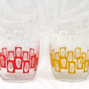 Vintage Barware Small Glass Tumblers x2 Abstract Shell Design 60s 70s