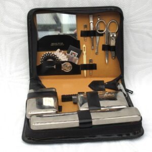 Vintage Mens Gift Vanity Grooming Set Black Leather Case 60s 70s