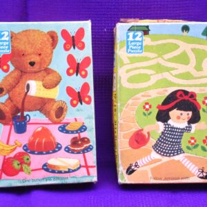 Vintage Mini Jigsaw Puzzles Play School 12 Large Pieces. Jemima and Big Ted 1970s