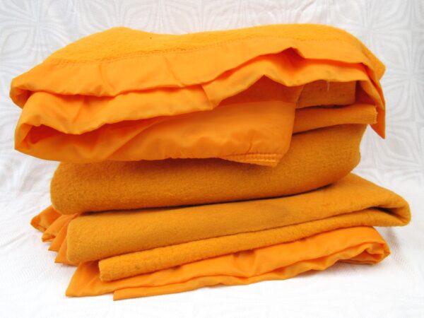 Vintage 70s Orange Felt Blankets Pair Single Bed Size - See Photos