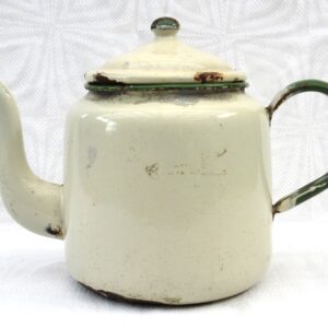 Vintage Enamel Teapot Display Only Green Cream 40s 50s
