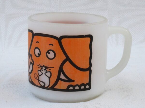 Vintage Federal Milk Glass Mug USA Orange Elephant Animal Design 1970s