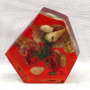 Vintage Lucite Paperweight Ornament Shells Shrimps Portugal Souvenir