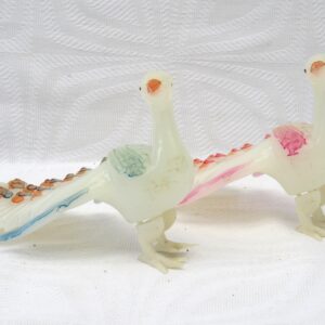 Vintage Kitsch White Plastic Peacock Ornaments Pair Hong Kong 60s 70s