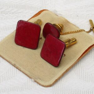 Vintage Red Enamel Cufflinks and Tie Pin Set 60s 70s Mens Gift