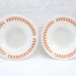 Vintage Termo Rey Brazil Flat Rimmed Bowls x2 Orange Design Milk Glass 1970s. Price includes FREE UK Postage!