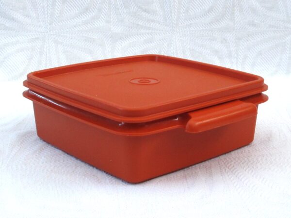 Vintage Tupperware Orange Square Sandwich Container Keeper 70s 80s. Price includes FREE UK Postage!