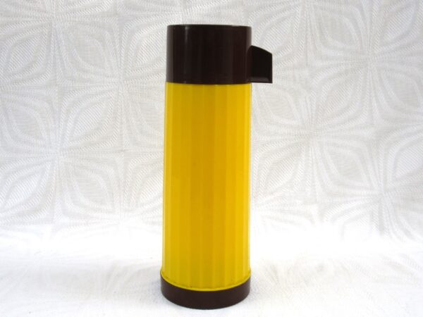 Vintage Aladdin Continental Vacuum Flask Yellow Brown Picnic Camper 1970s