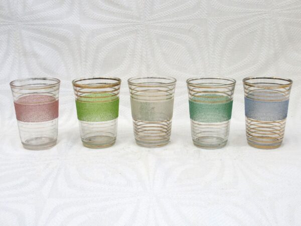 Vintage Barware Frosted Liqueur Shot Glasses x5 Multicoloured France 1950s