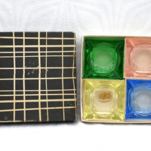 Vintage Sklo Union Small Square Glass Ashtrays x4 Boxed Multicoloured Bohemian