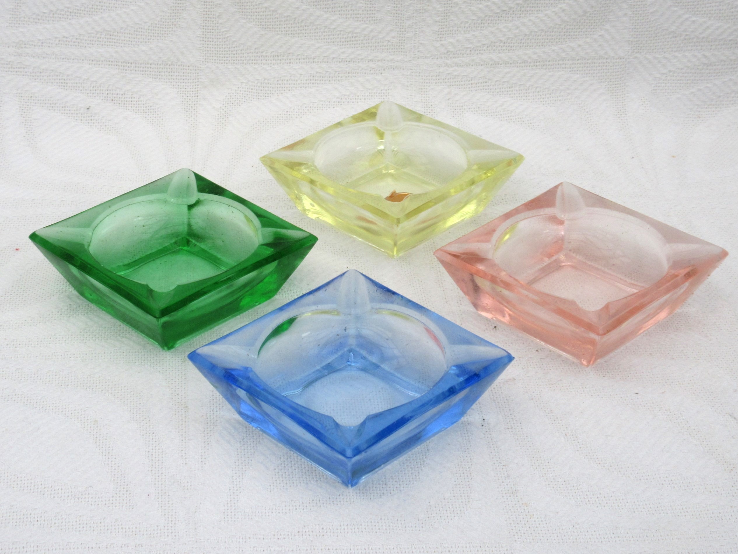 Vintage Sklo Union Small Square Ashtrays Multicoloured Glass