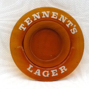 Vintage Barware Tennents Lager Pub Ashtray Round Amber Glass 70s 80s