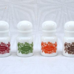 Vintage Belgian Milk Glass Herb Storage Containers x4 Small Bubble Top 70s 80s