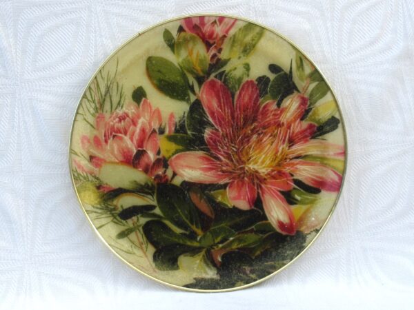 Vintage Fibreglass Tray Round Water Lily Pink Floral Arnold Designs 60s 70s