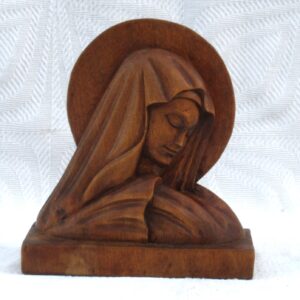 Vintage Treen Madonna Mary Religious Wooden Altar Ornament Hand Carved