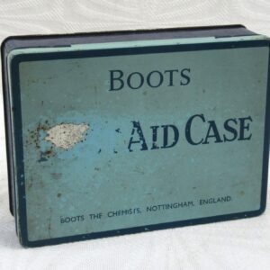 Vintage Boots First Aid Case Tin Kit Blue 1960s Prop Film TV. Hinged Lid