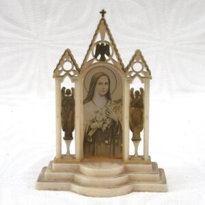 Vintage Catholic Kitsch St Therese Of Lisieux Triptych Shrine Ornament 60s 70s
